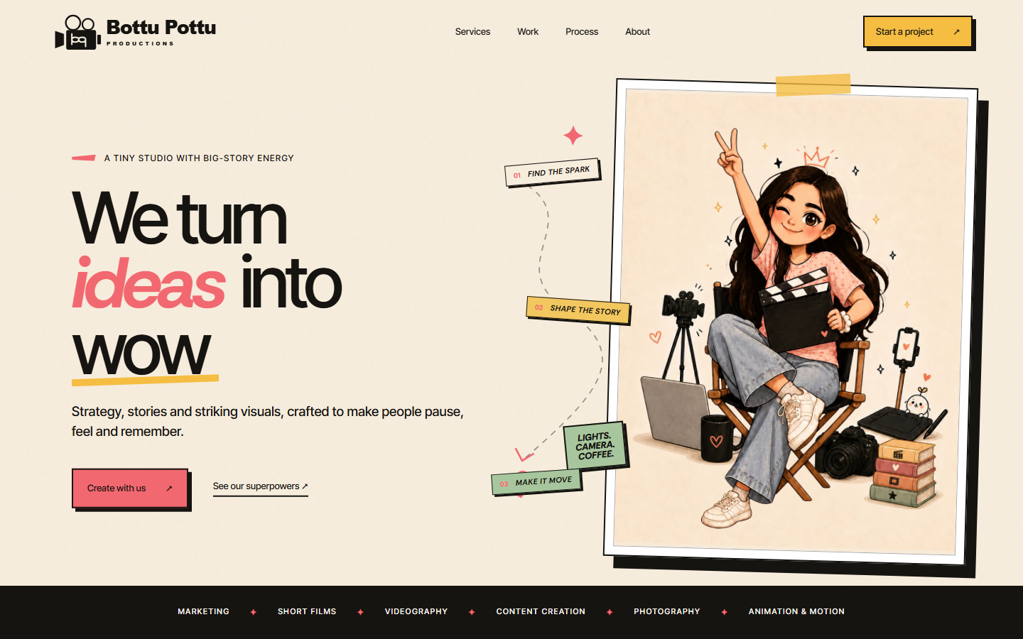 Bottu Pottu Productions creative studio website homepage