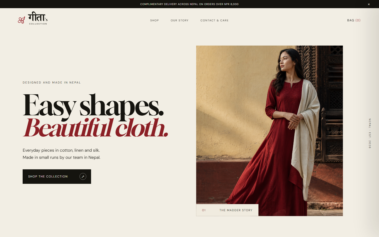 Geeta's Collection Nepal fashion e-commerce website homepage